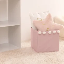 Kosz tekstylny na zabawki z pomponami