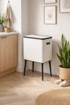 Kosz na śmieci kremowy touch bin w stylu retro 35L * HowHomely Best