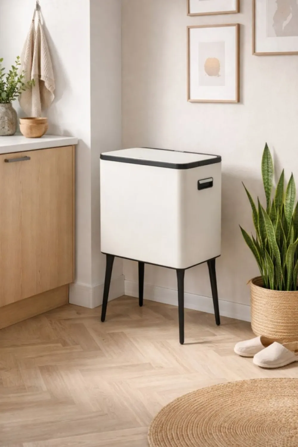 Kosz na śmieci kremowy touch bin w stylu retro 35L * HowHomely Best