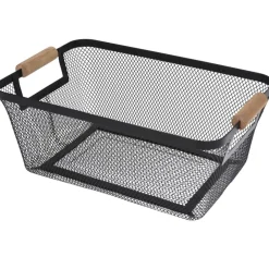 Koszyk metalowy czarny z drewnianą rączką 30 x 21 x h14 cm * Excellent Houseware Online