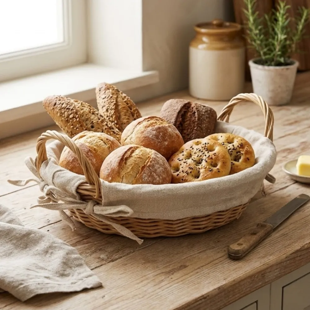 Koszyk na pieczywo okrągły z wkładką materiałową 23x6 cm * Kesper