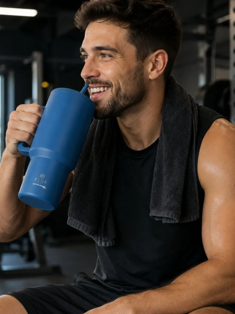 Kubek termiczny ze słomką 900 ml Denim Blue