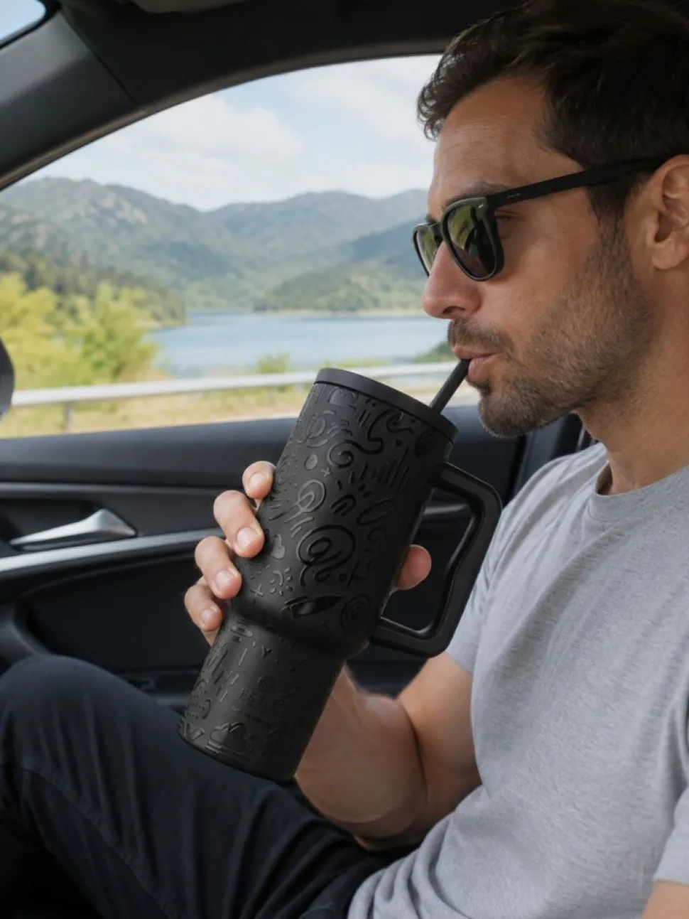 Kubek termiczny ze słomką 900 ml Noir Echo