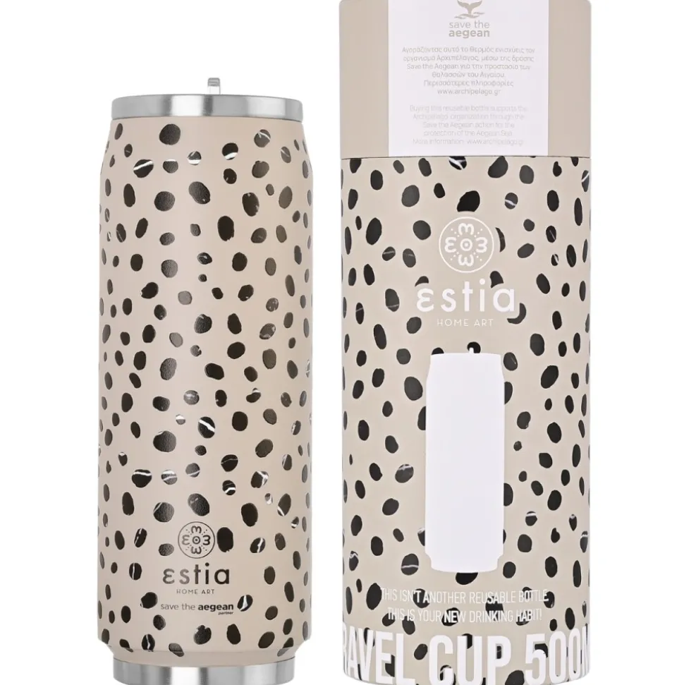 Kubek termiczny ze słomką 500 ml Leopard Taupe