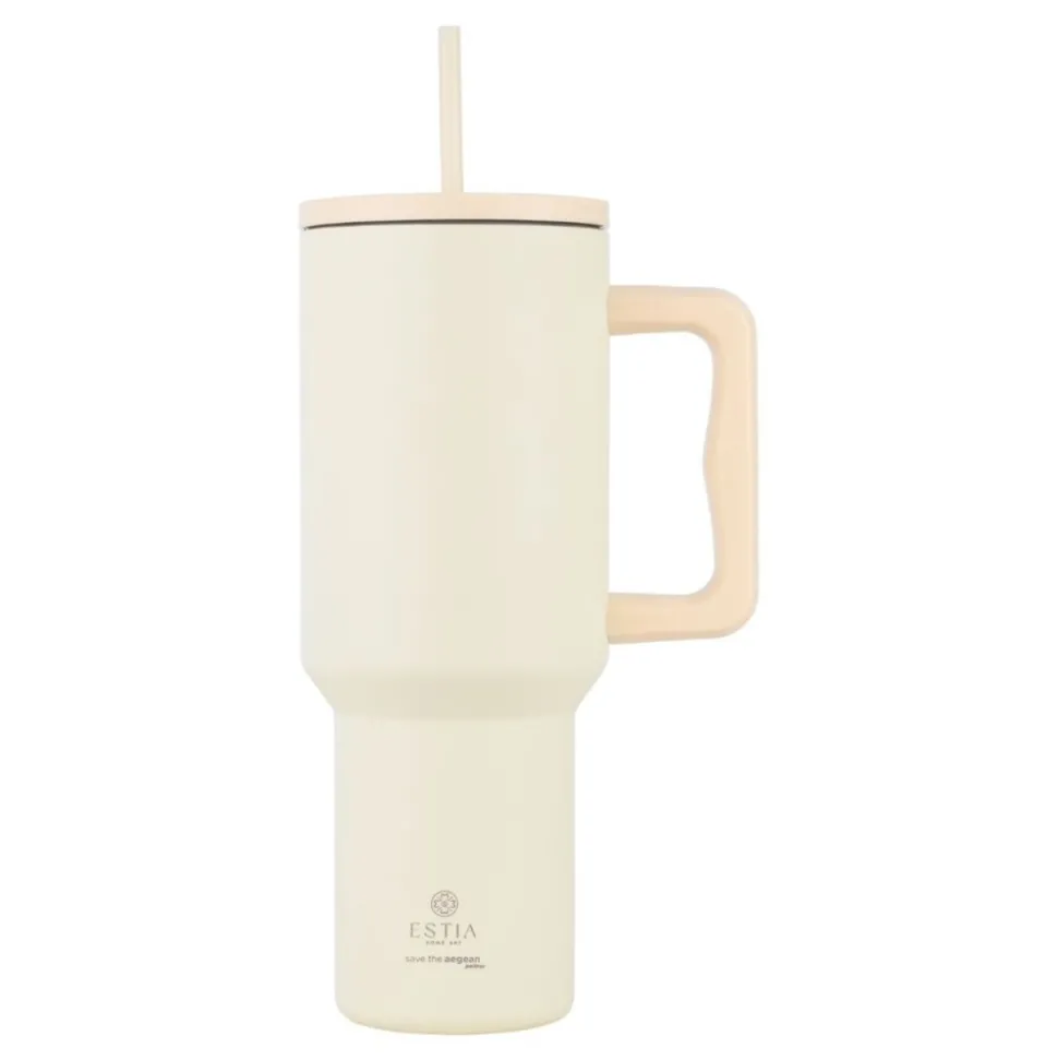 Kubek termiczny ze słomką 1200 ml Lily White