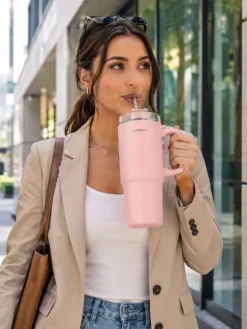 Kubek termiczny ze słomką 900 ml Rose Quartz