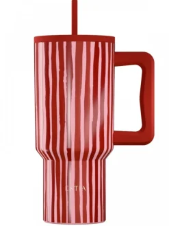 Kubek termiczny ze słomką 900 ml Viva Stripe