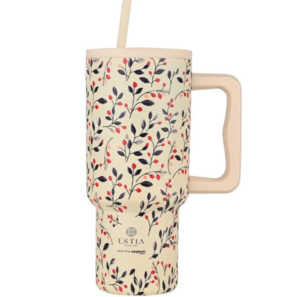 Kubek termiczny ze słomką 900 ml Bloom Beige