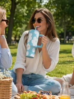 Kubek termiczny ze słomką 900 ml Blue Daisy