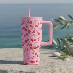 Kubek termiczny ze słomką 900 ml Cherry Rose * Estia Discount