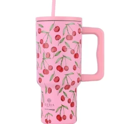 Kubek termiczny ze słomką 900 ml Cherry Rose * Estia Discount