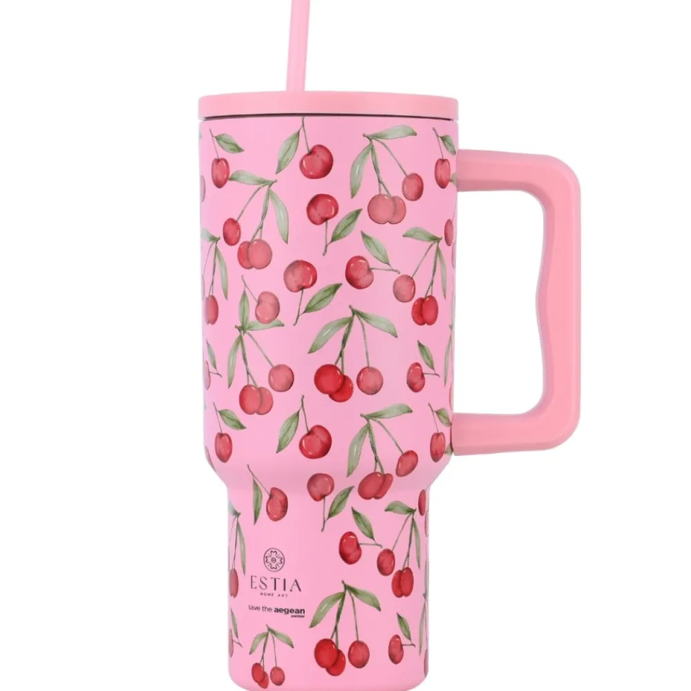 Kubek termiczny ze słomką 900 ml Cherry Rose * Estia Discount