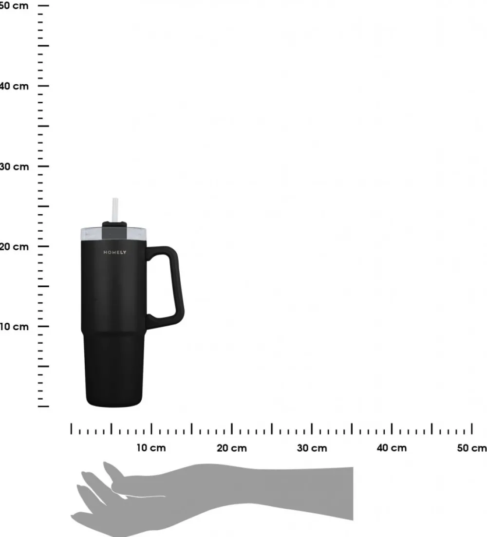 Kubek termiczny ze słomką 900 ml czarny * Estia Discount