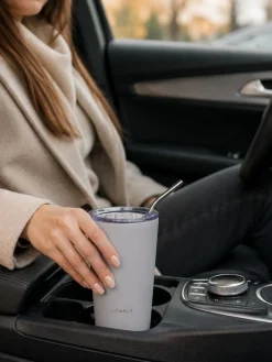 Kubek termiczny ze słomką 400 ml Pebble Gray * Estia Outlet