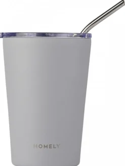 Kubek termiczny ze słomką 400 ml Pebble Gray * Estia Outlet