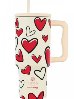 Kubek termiczny ze słomką 900 ml Red Valentine * Estia Hot