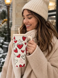 Kubek termiczny ze słomką 900 ml Red Valentine * Estia Hot