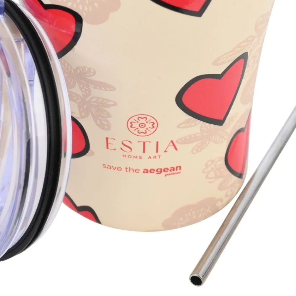 Kubek termiczny ze słomką 350 ml Tender Lace * Estia New