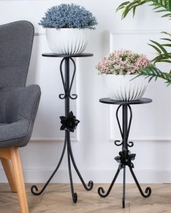 Kwietnik metalowy czarny z różą 75 cm