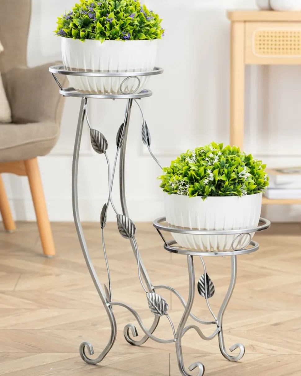 Kwietnik na dwie donice Julyan srebrny 70 cm