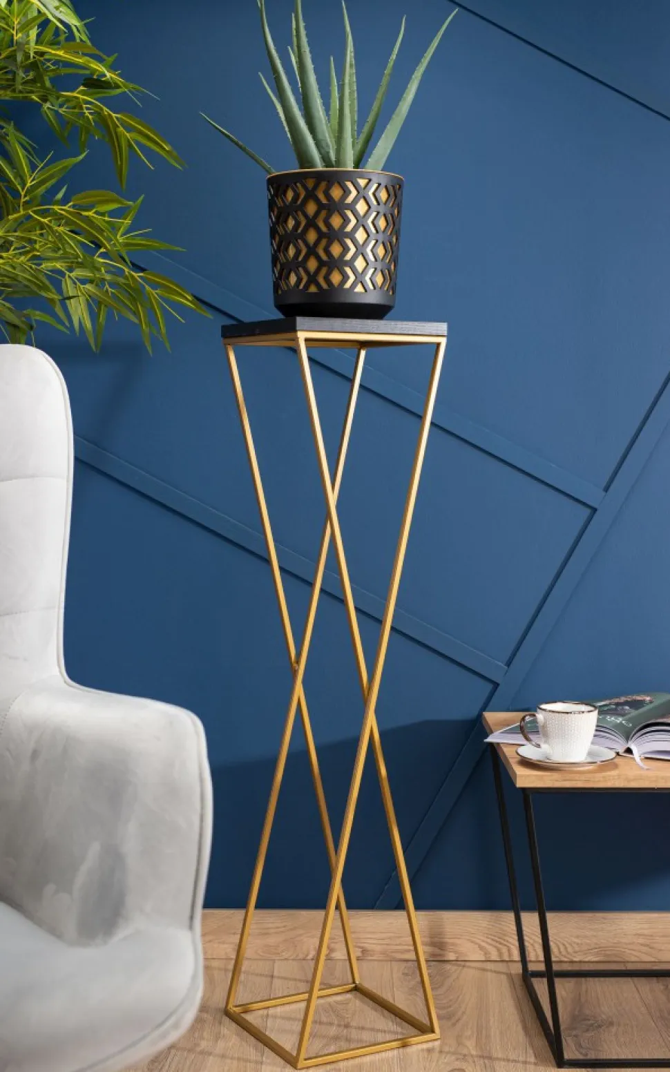 Kwietnik stojak 100 cm blat czarny LOFT metalowy