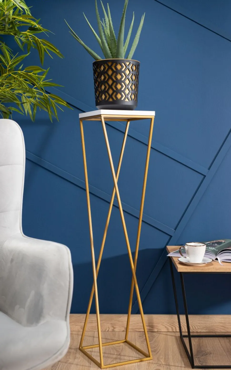Kwietnik stojak 100 cm złoty biały GLAMOUR
