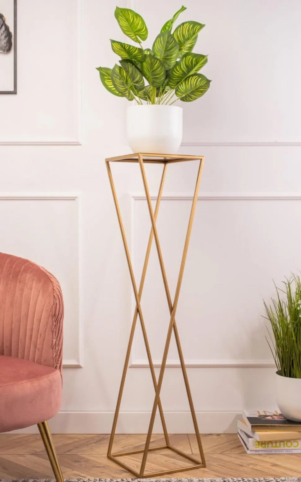 Kwietnik stojący stojak złoty LOFT 100 cm GLAM