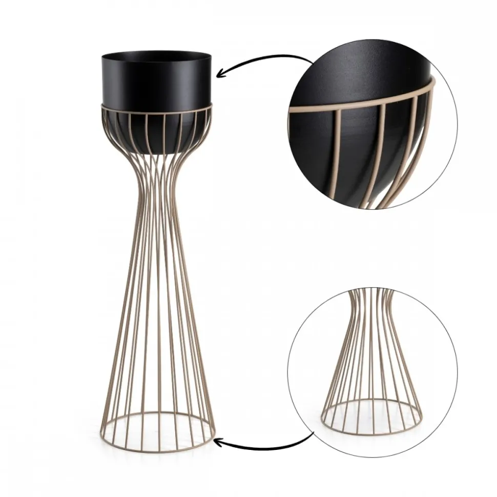 Kwietnik stojący z czarną osłonką 68 cm taupe