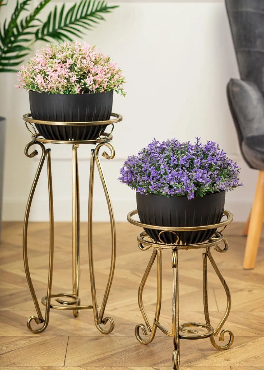 Kwietnik metalowy 37 cm ZŁOTY * Dąstal New