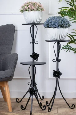 Kwietnik metalowy czarny z różą 55 cm * HowHomely Online