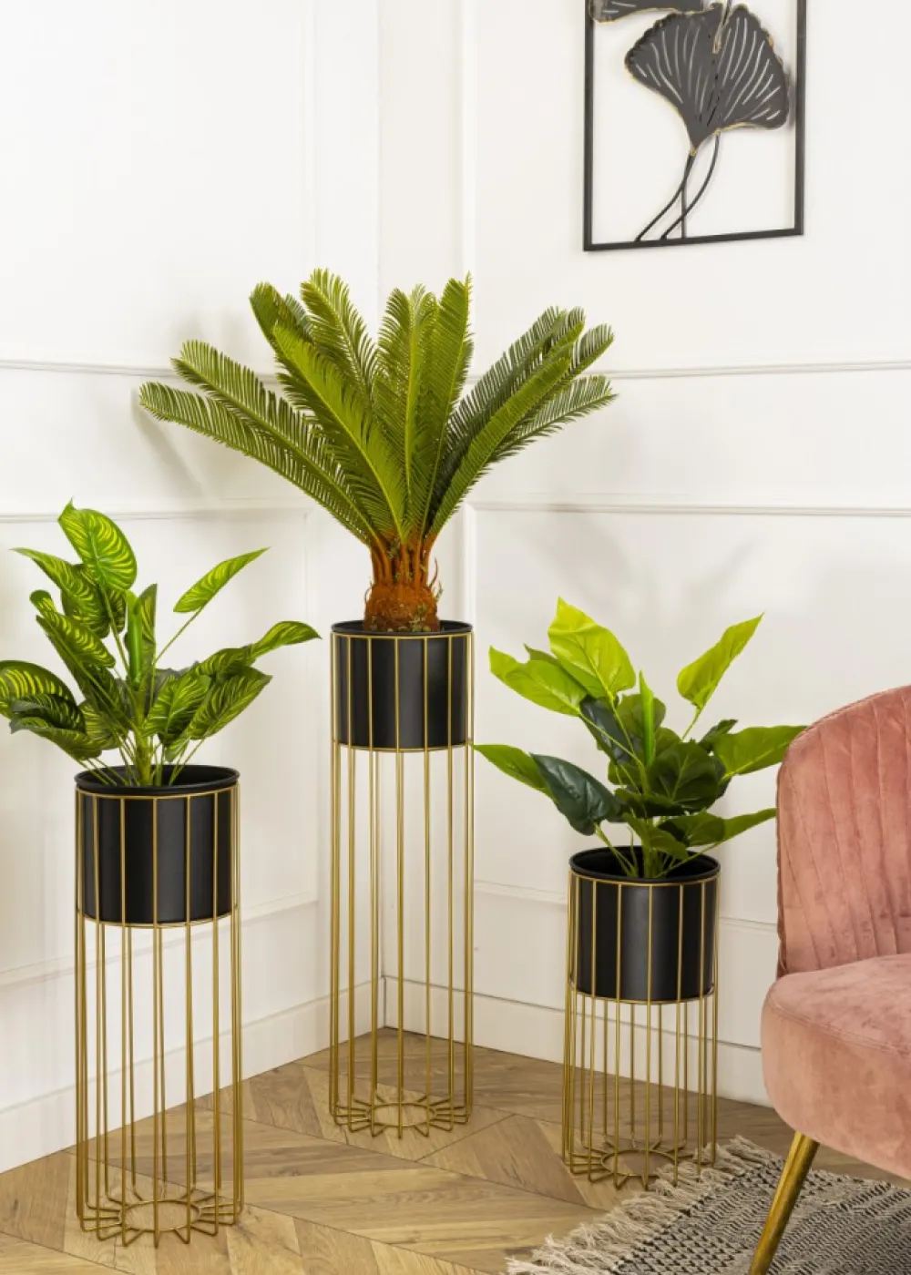 Kwietnik nowoczesny 70 cm złoto czarnym GLAM * HowHomely