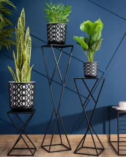 Kwietnik nowoczesny LOFT czarny 70 cm metalowy * HowHomely Online