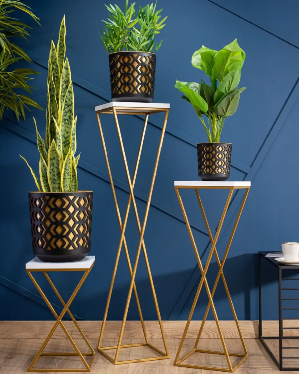 Kwietnik stojak 100 cm blat biały LOFT metalowy * HowHomely Best