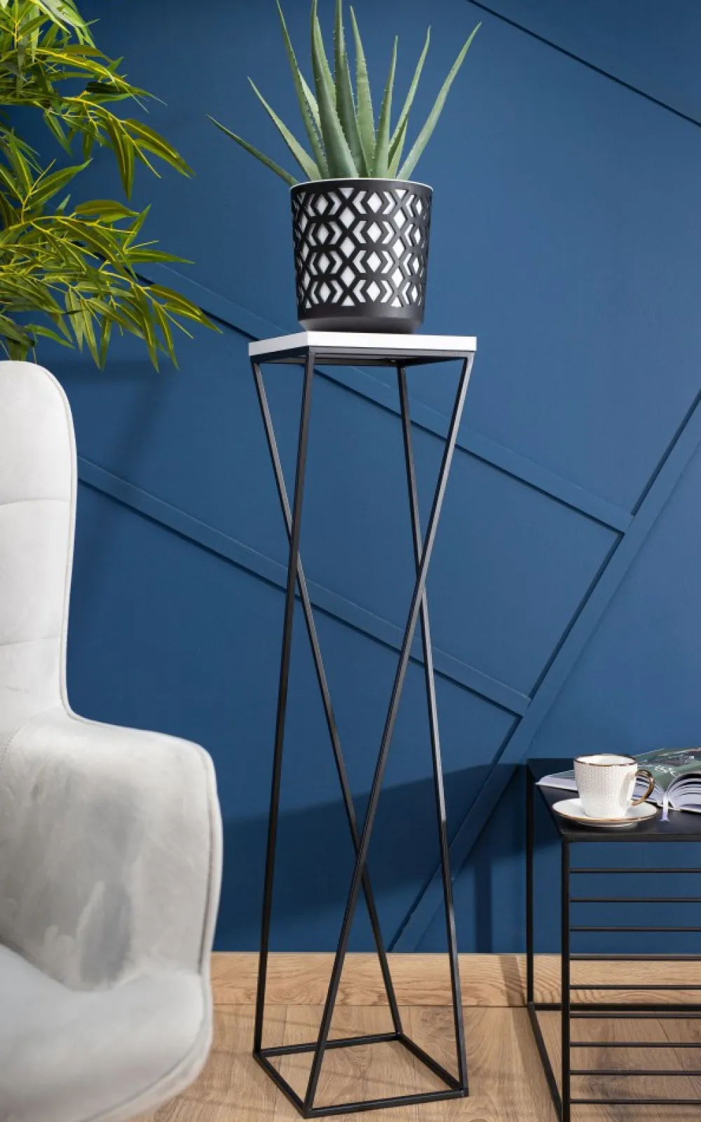 Kwietnik stojak na kwiaty 100 cm LOFT czarno biały * HowHomely Outlet