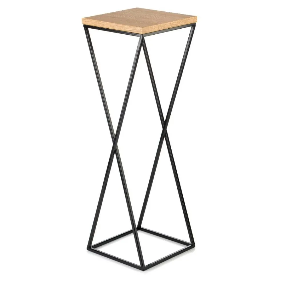 Kwietnik stojący 70 cm czarny z blatem dąb lancelot * HowHomely Discount
