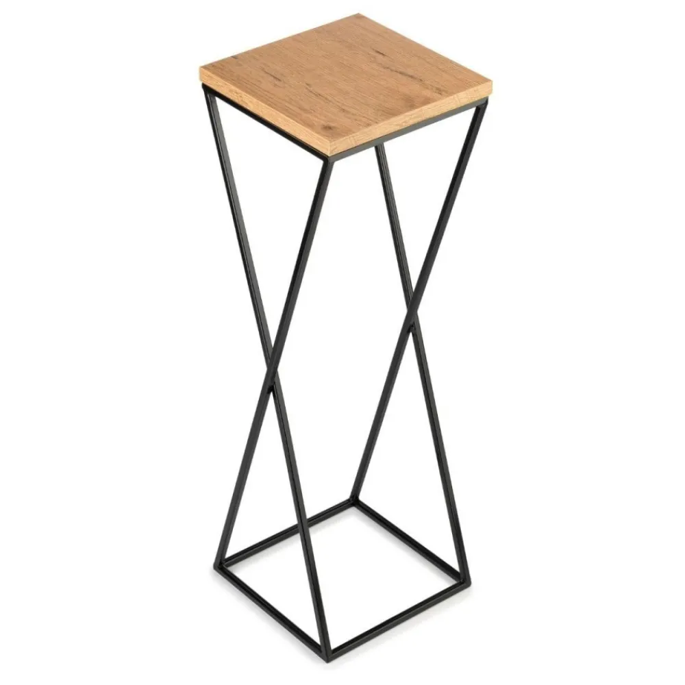 Kwietnik stojący 70 cm czarny z blatem dąb lancelot * HowHomely Discount