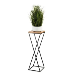 Kwietnik stojący 70 cm czarny z blatem dąb lancelot * HowHomely Discount