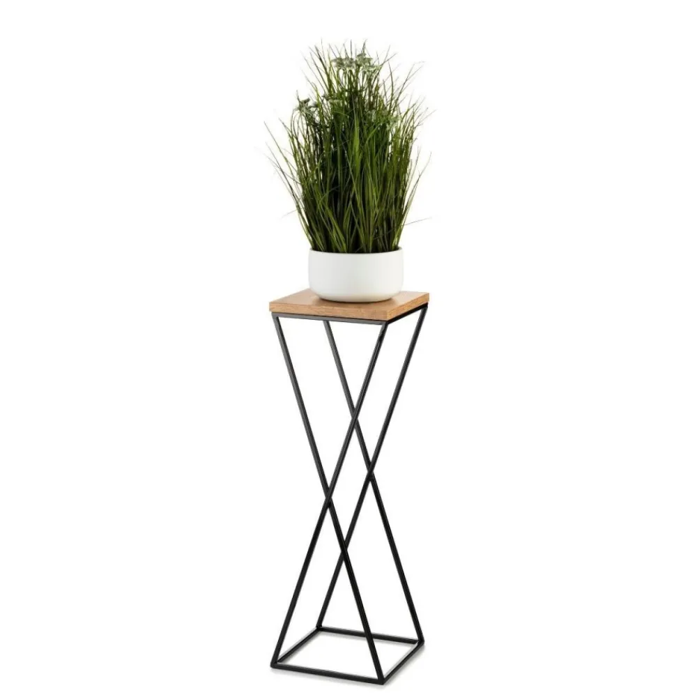 Kwietnik stojący 70 cm czarny z blatem dąb lancelot * HowHomely Discount