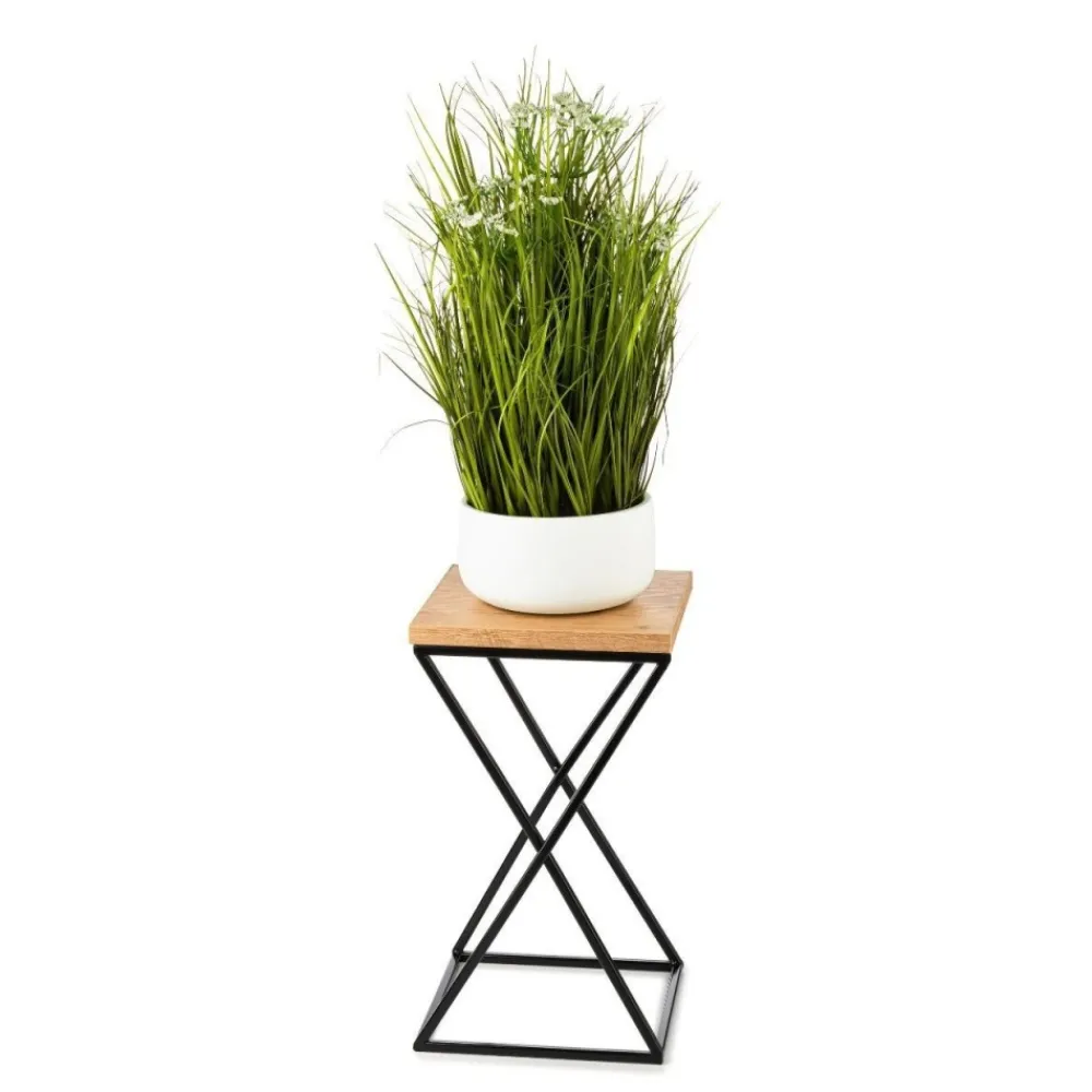 Kwietnik stojący 40 cm czarny z blatem dąb lancelot * HowHomely Online