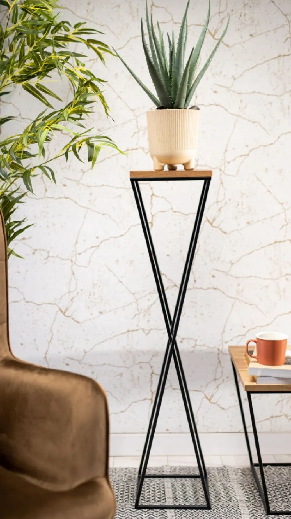Kwietnik stojący metal 100 cm LOFT Lancelot MDF * HowHomely