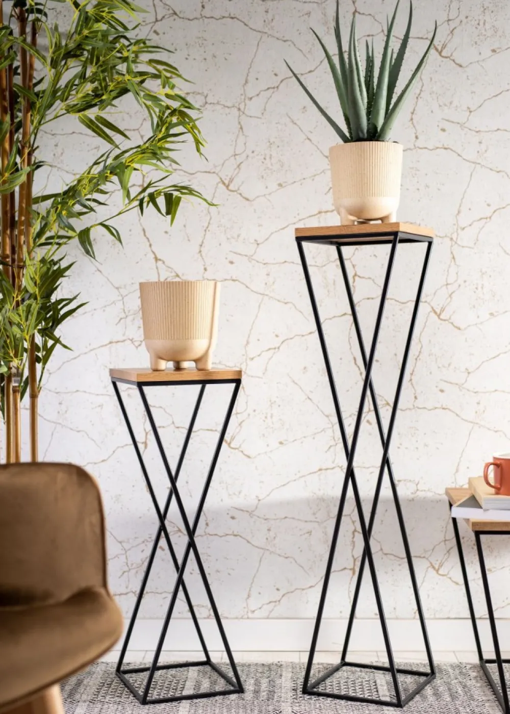 Kwietnik stojący metal 100 cm LOFT Lancelot MDF * HowHomely