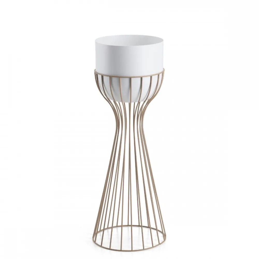 Kwietnik stojący z białą osłonką 56 cm taupe * HowHomely Outlet