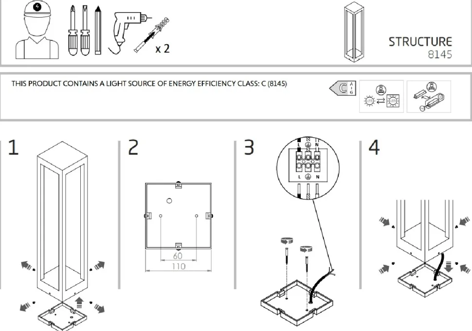 Lampa Ogrodowa STRUCTURE Czarny 13W LED 3000K IP54 50cm