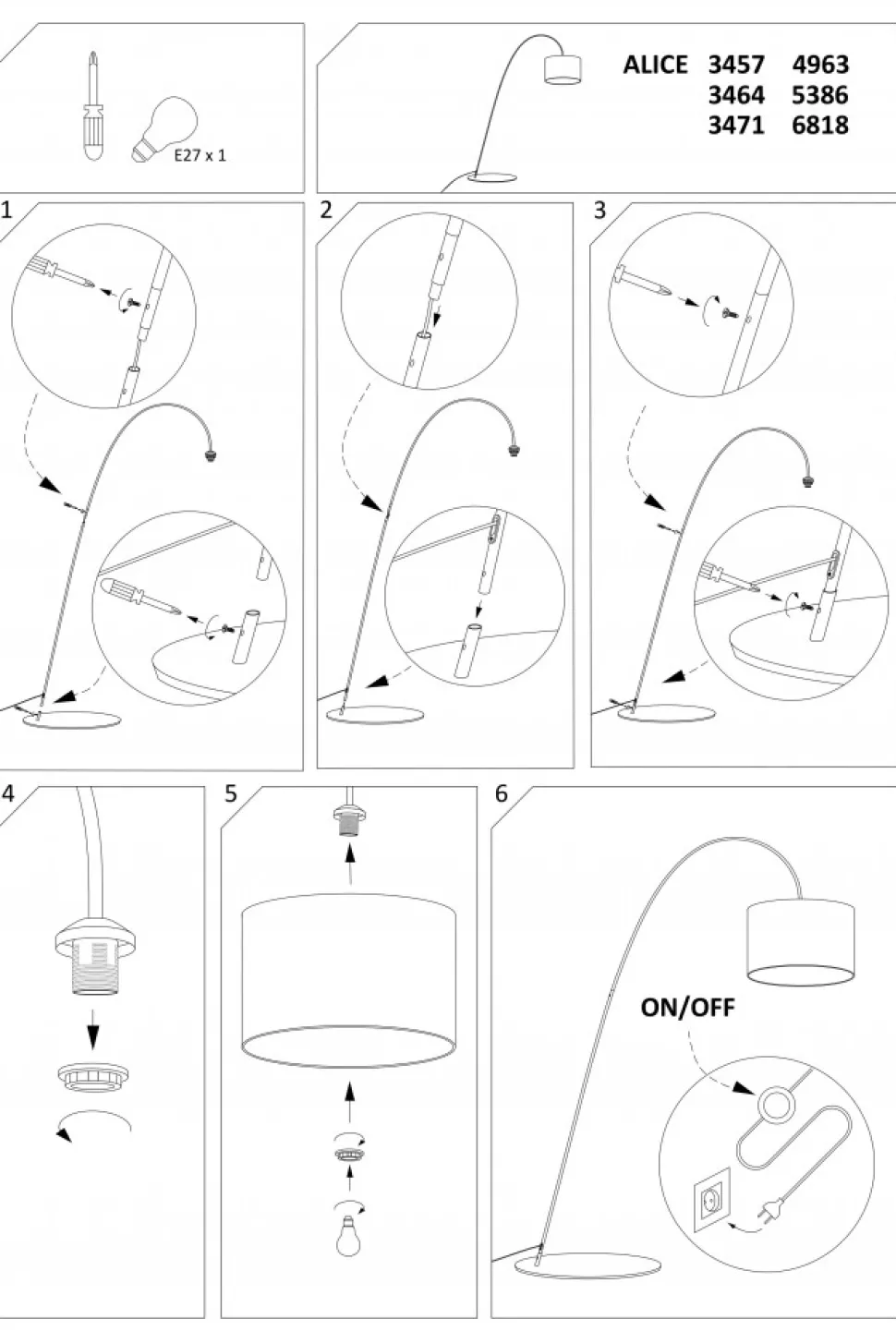 Lampa Podłogowa ALICE Czarny Złoty Abażur 1xE27 205cm