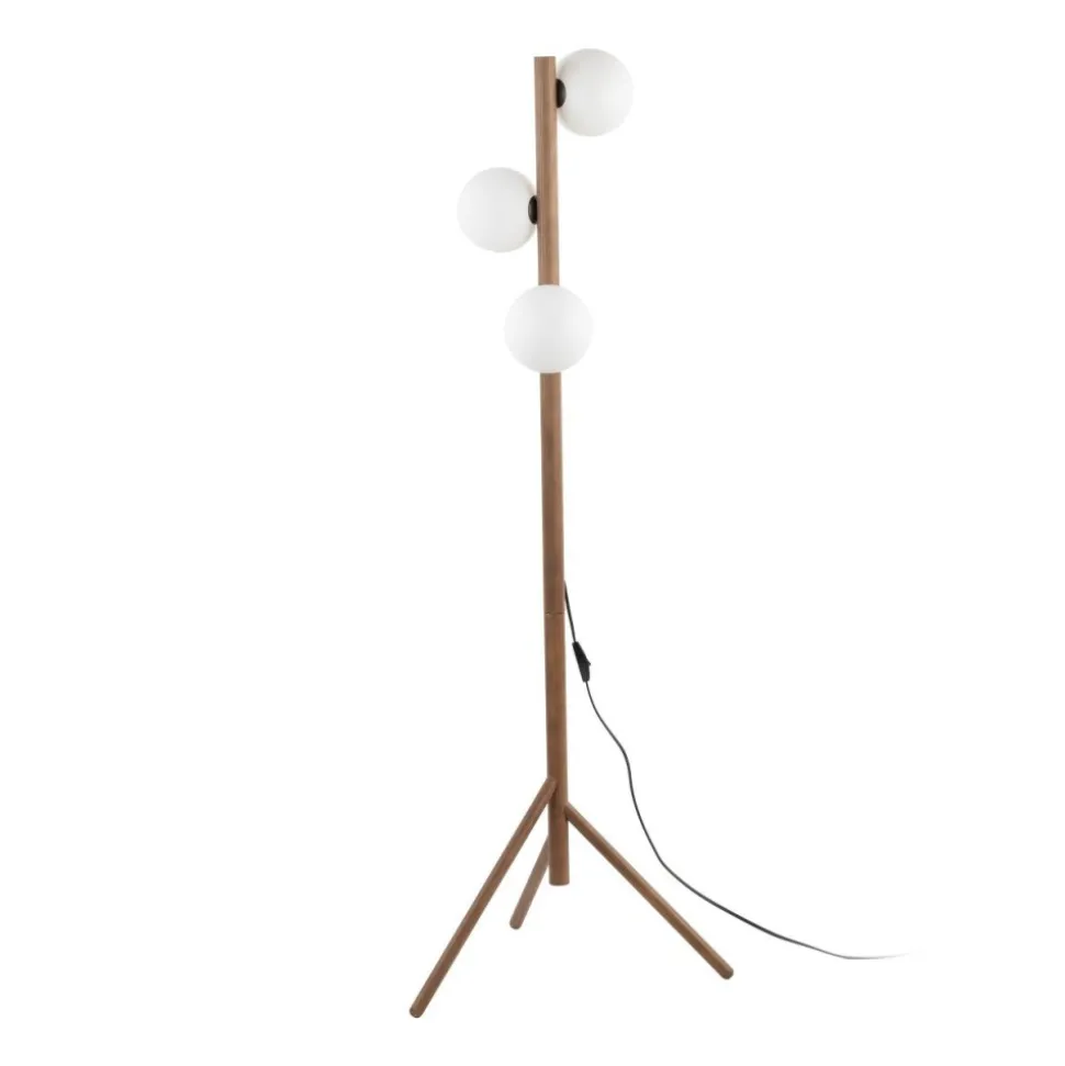 Lampa podłogowa ESTERA WOOD orzech klosz biały 3xG9