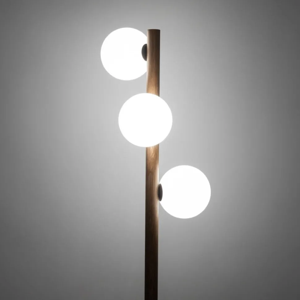 Lampa podłogowa ESTERA WOOD orzech klosz biały 3xG9