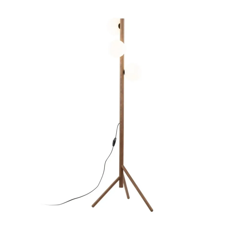 Lampa podłogowa ESTERA WOOD orzech klosz biały 3xG9