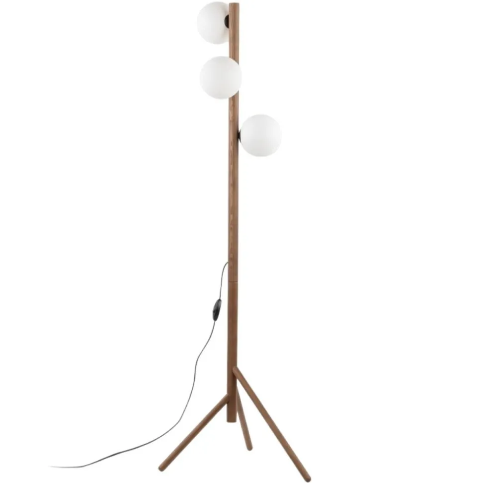 Lampa podłogowa ESTERA WOOD orzech klosz biały 3xG9