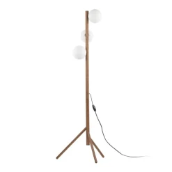 Lampa podłogowa ESTERA WOOD orzech klosz biały 3xG9