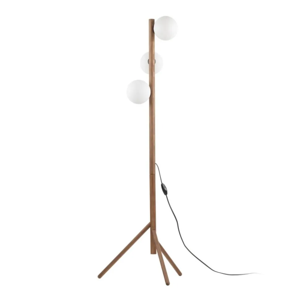 Lampa podłogowa ESTERA WOOD orzech klosz biały 3xG9